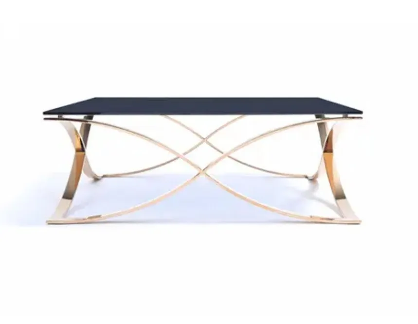 14' Smoked Glass and Rosegold Stainless Steel Coffee Table By Homeroots