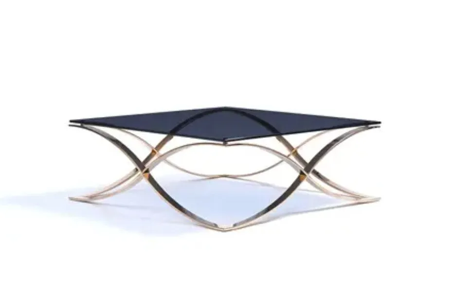 14' Smoked Glass and Rosegold Stainless Steel Coffee Table By Homeroots