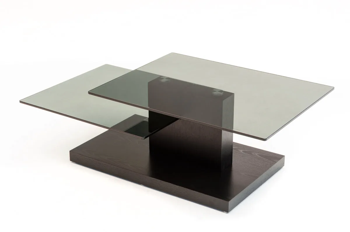 15' Black Oak MDF and Glass Coffee Table By Homeroots