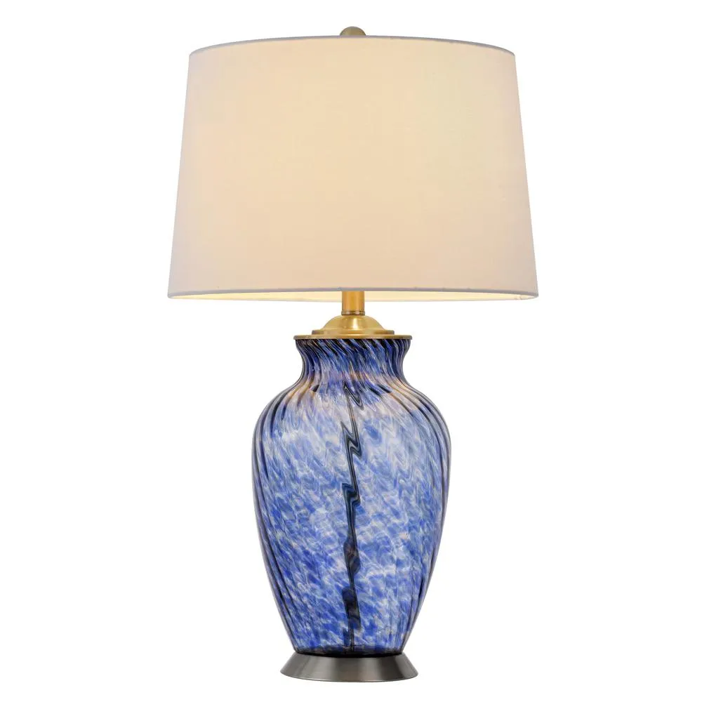 150W 3 Way Ashland Glass Table Lamp With Hardback Taper Drum Fabric Shade By Cal Lighting