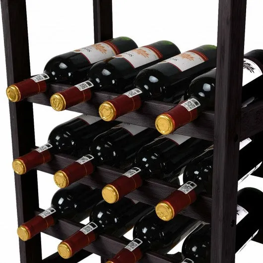 16 Bottles Bamboo Storage Wine Rack with Glass Hanger-Brown