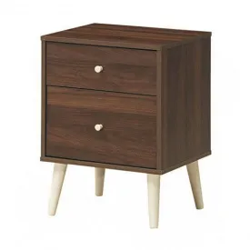 2-Drawer Nightstand Beside End Side Table with Rubber Legs-Walnut