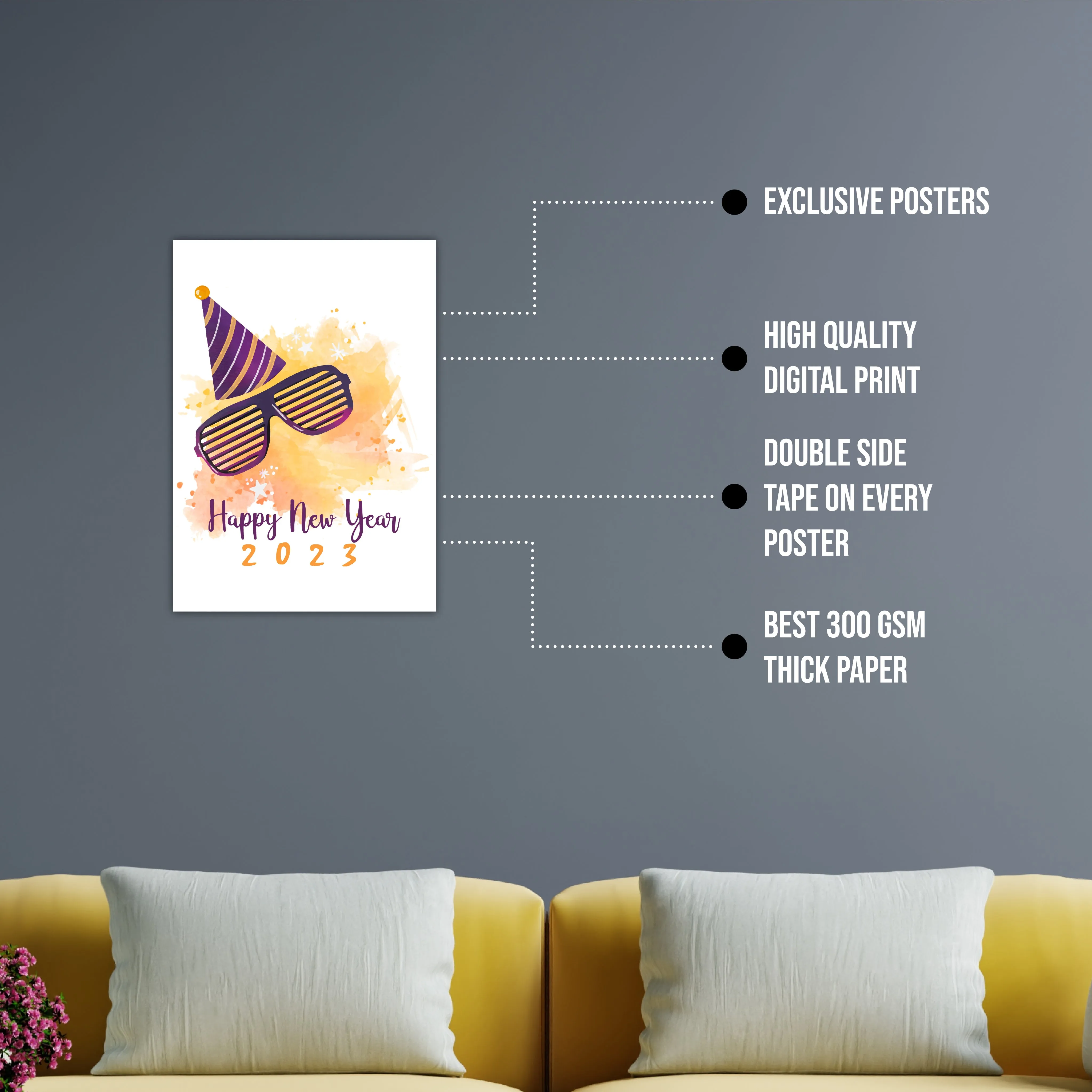 2023 Happy New Year Poster Home Bedroom Shops L x H 12 Inch x 18 Inch