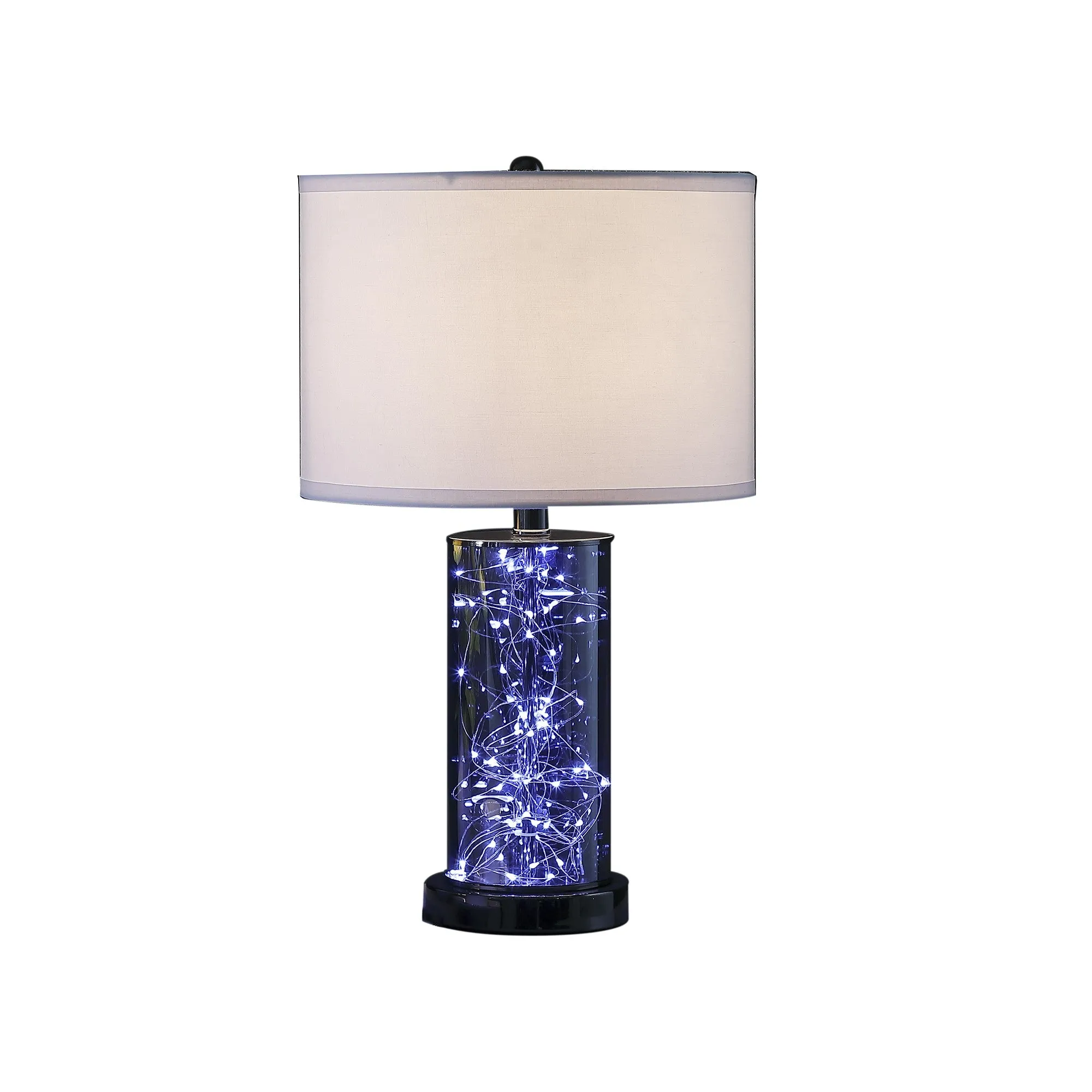 21" Glass LED Cylinder Table Lamp with Nightlight and White Drum Shade By Homeroots