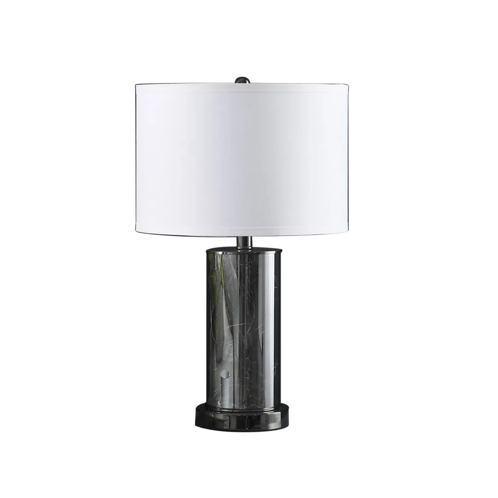 21" Glass LED Cylinder Table Lamp with Nightlight and White Drum Shade By Homeroots