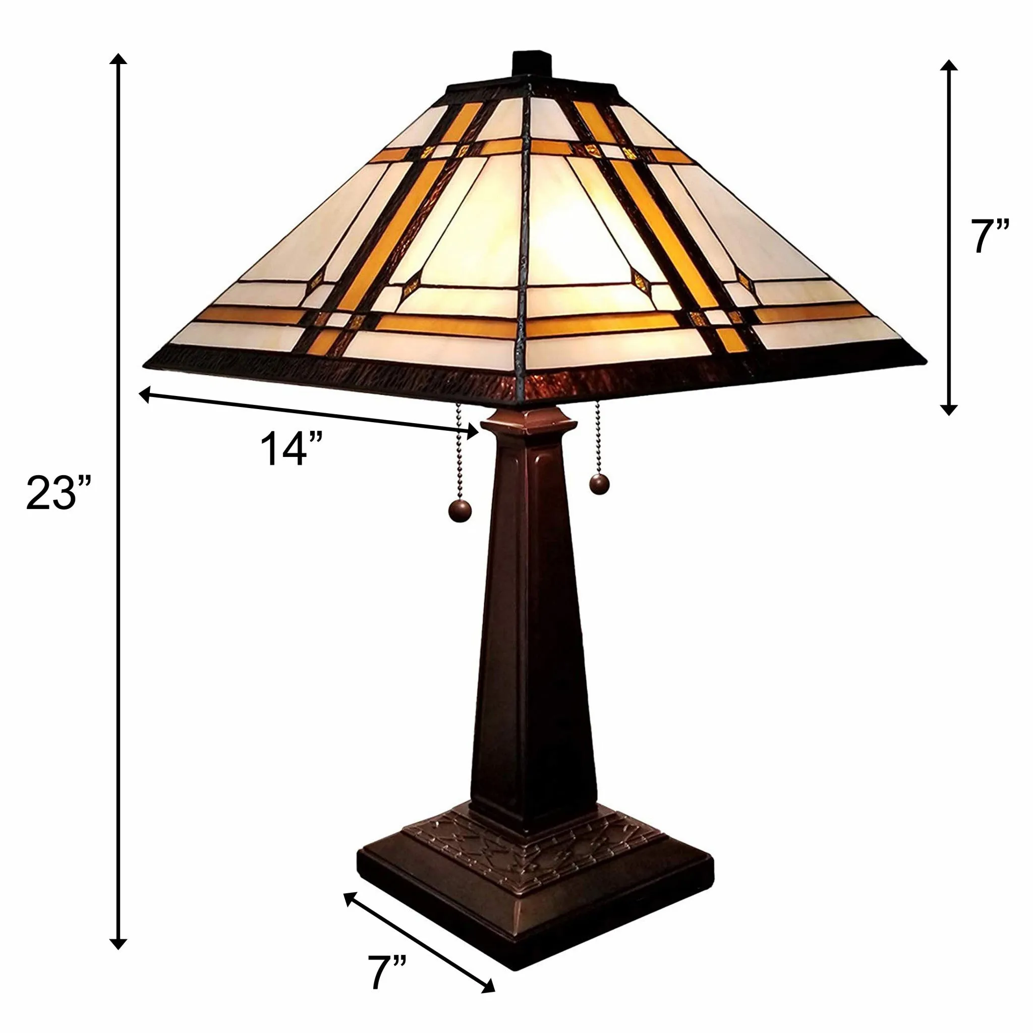 23" White Amber and Brown Stained Glass Two Light Mission Style Table Lamp By Homeroots