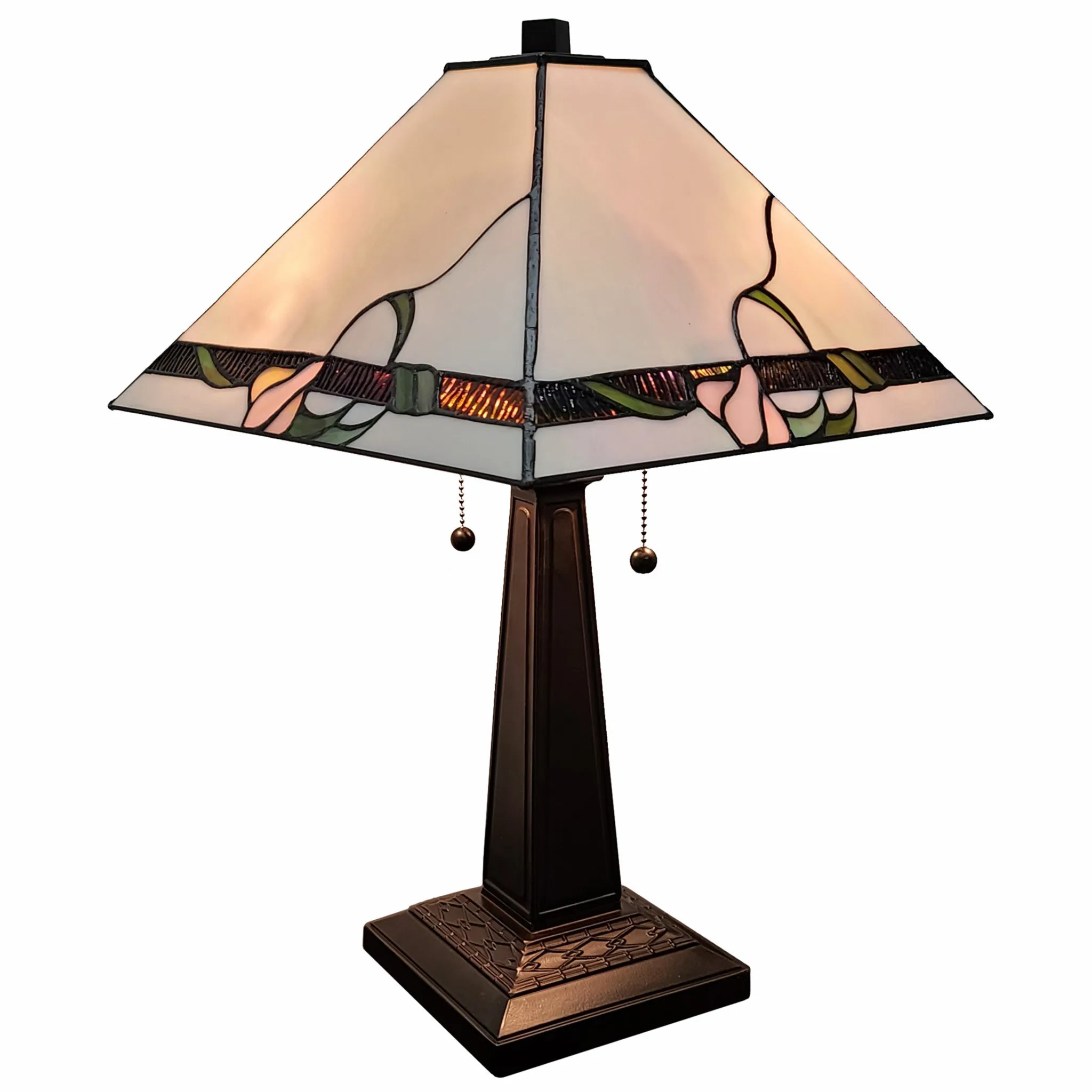 23" White Stained Glass Floral Two Light Mission Style Table Lamp By Homeroots