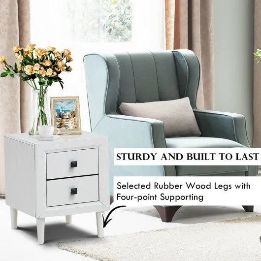 2Pcs Multipurpose Retro Nightstand with 2 Drawers-White