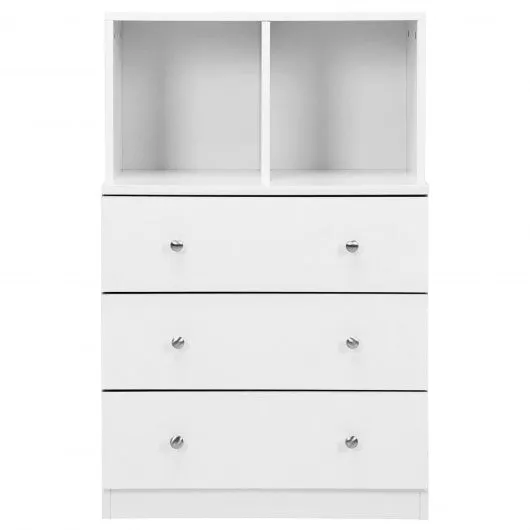 3 Drawer Dresser with Cubbies Storage Chest for Bedroom Living Room-White