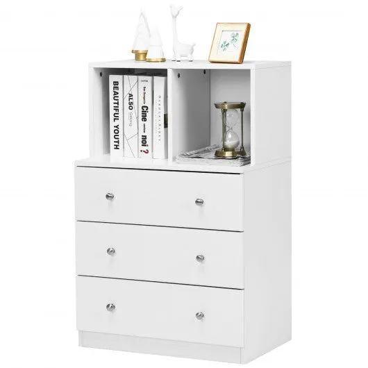 3 Drawer Dresser with Cubbies Storage Chest for Bedroom Living Room-White