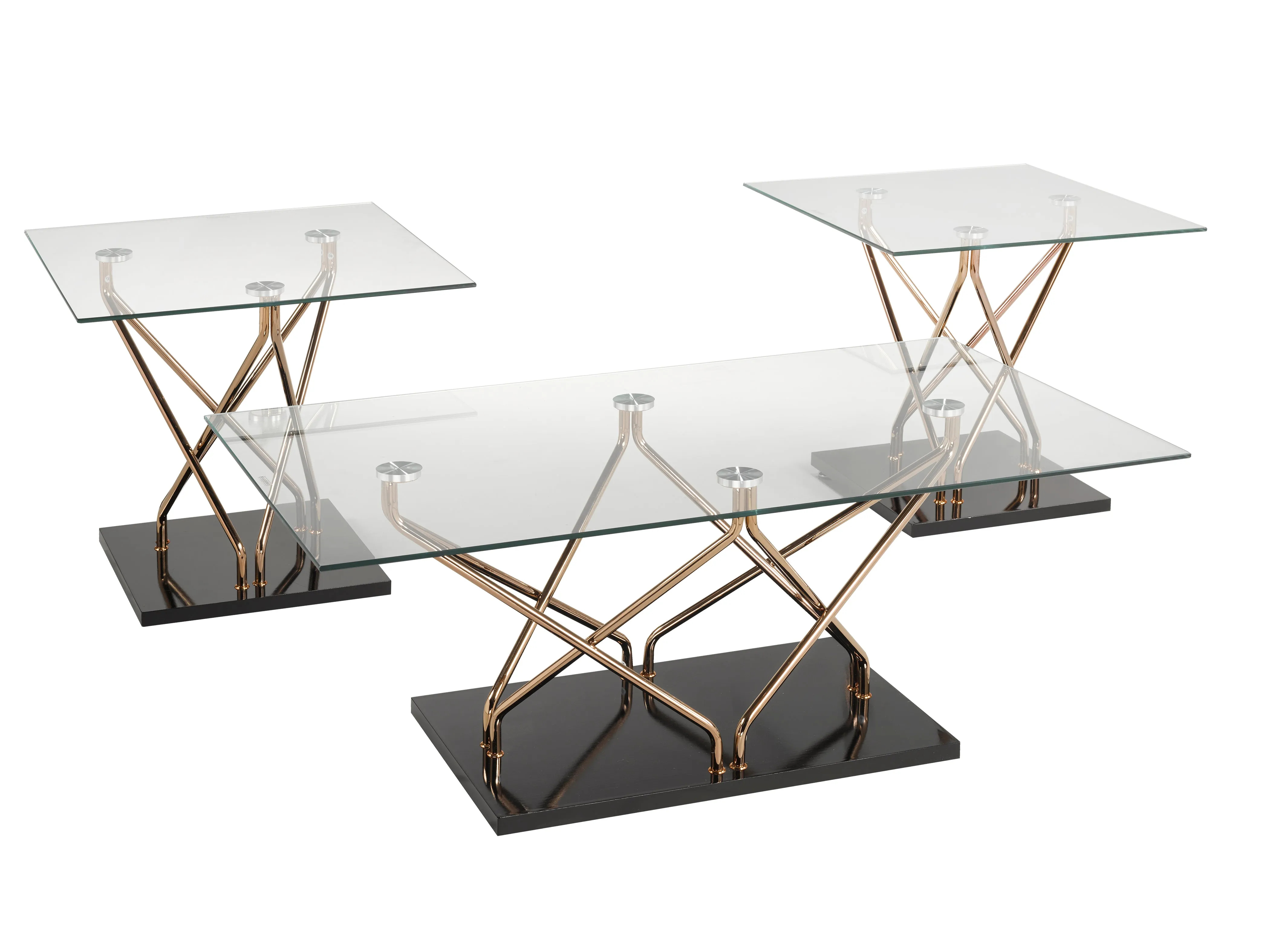 3-Piece Coffee Table Set - Black/Rose Gold