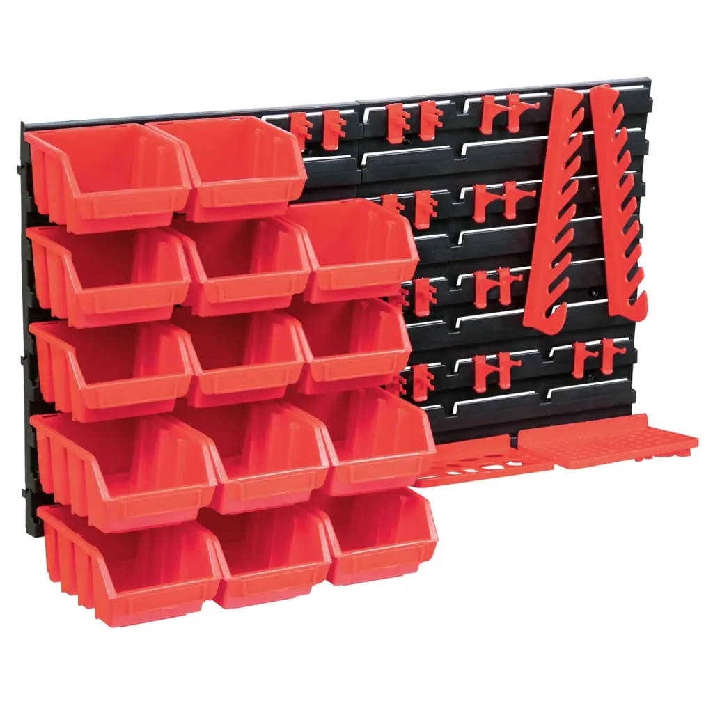 39 Piece Storage Bin Kit with Wall Panels Red and Black