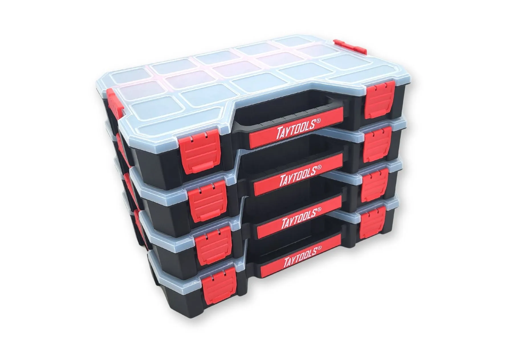 4 Pack Large 17 Compartment Portable Small Parts Organizers 14-3/4” x 11-1/2" x 2-1/2” Four Latches with Removable Dividers