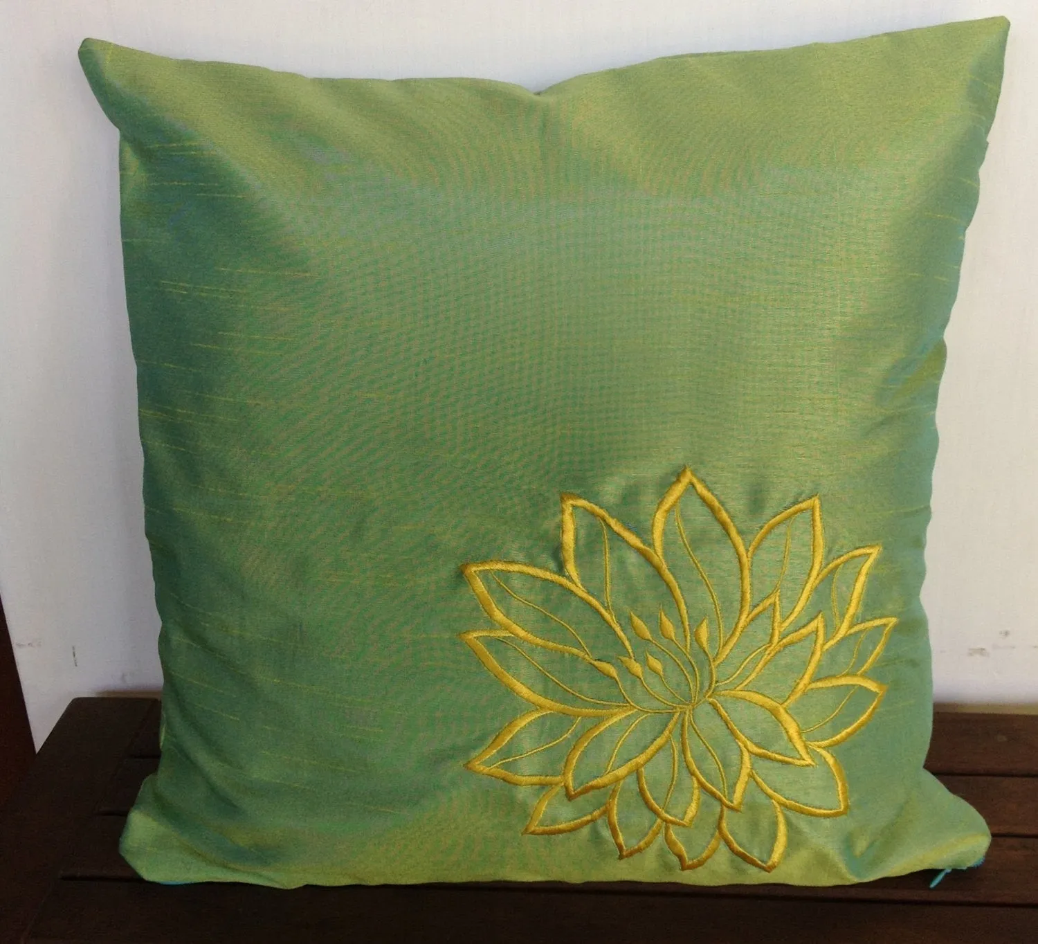 50% OFF Sale Green Silk Pillows, Green Home decor, Embroidered 16"X16" Decorative Throw Pillows, Sofa Pillows silk, Accent Pillow