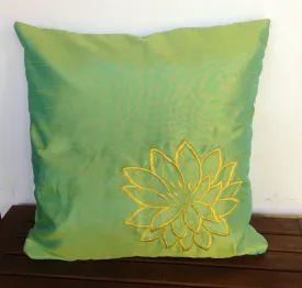 50% OFF Sale Green Silk Pillows, Green Home decor, Embroidered 16"X16" Decorative Throw Pillows, Sofa Pillows silk, Accent Pillow