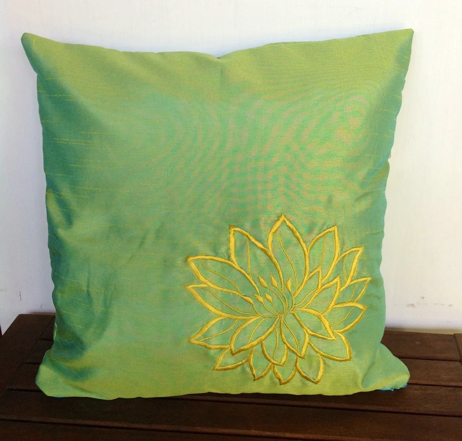 50% OFF Sale Green Silk Pillows, Green Home decor, Embroidered 16"X16" Decorative Throw Pillows, Sofa Pillows silk, Accent Pillow