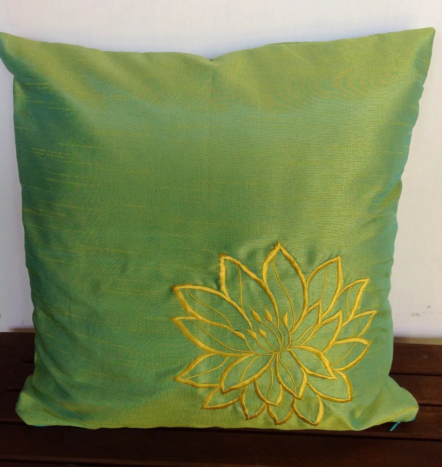 50% OFF Sale Green Silk Pillows, Green Home decor, Embroidered 16"X16" Decorative Throw Pillows, Sofa Pillows silk, Accent Pillow