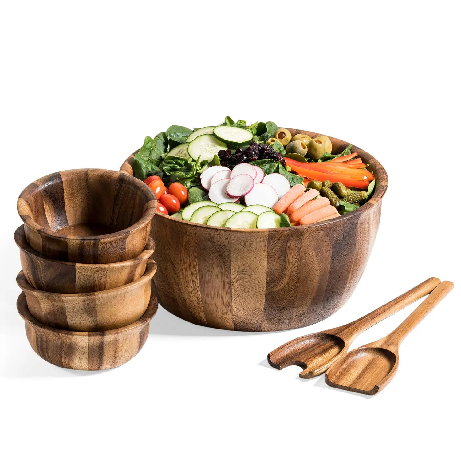 7 Pc - Large Salad Bowl with Servers & 4 Ind