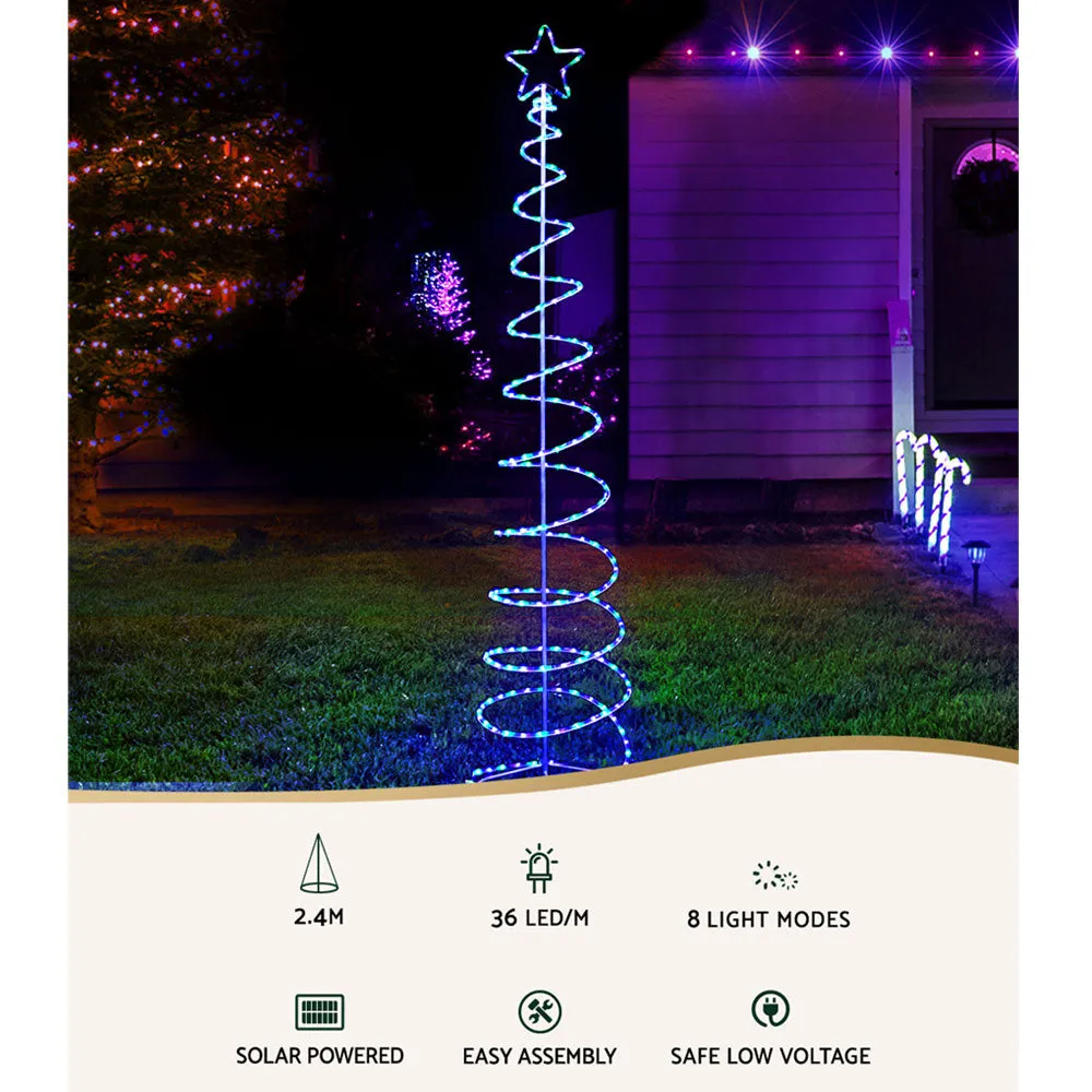 8FT Solar LED Christmas Tree, 8 Modes, Steel Frame - Jingle Jollys