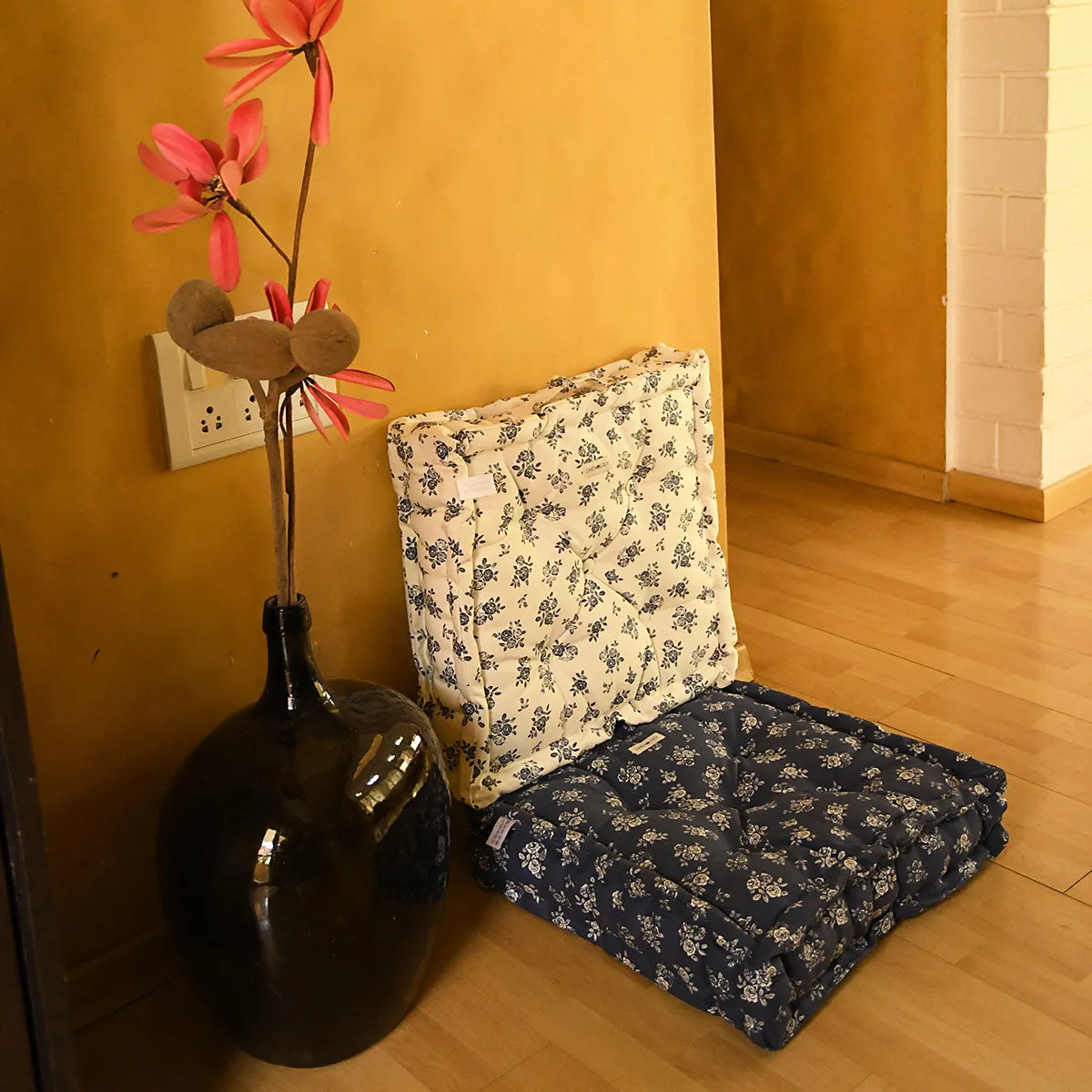 Acrylic Coated Floor Cushion - English Rose - Navy