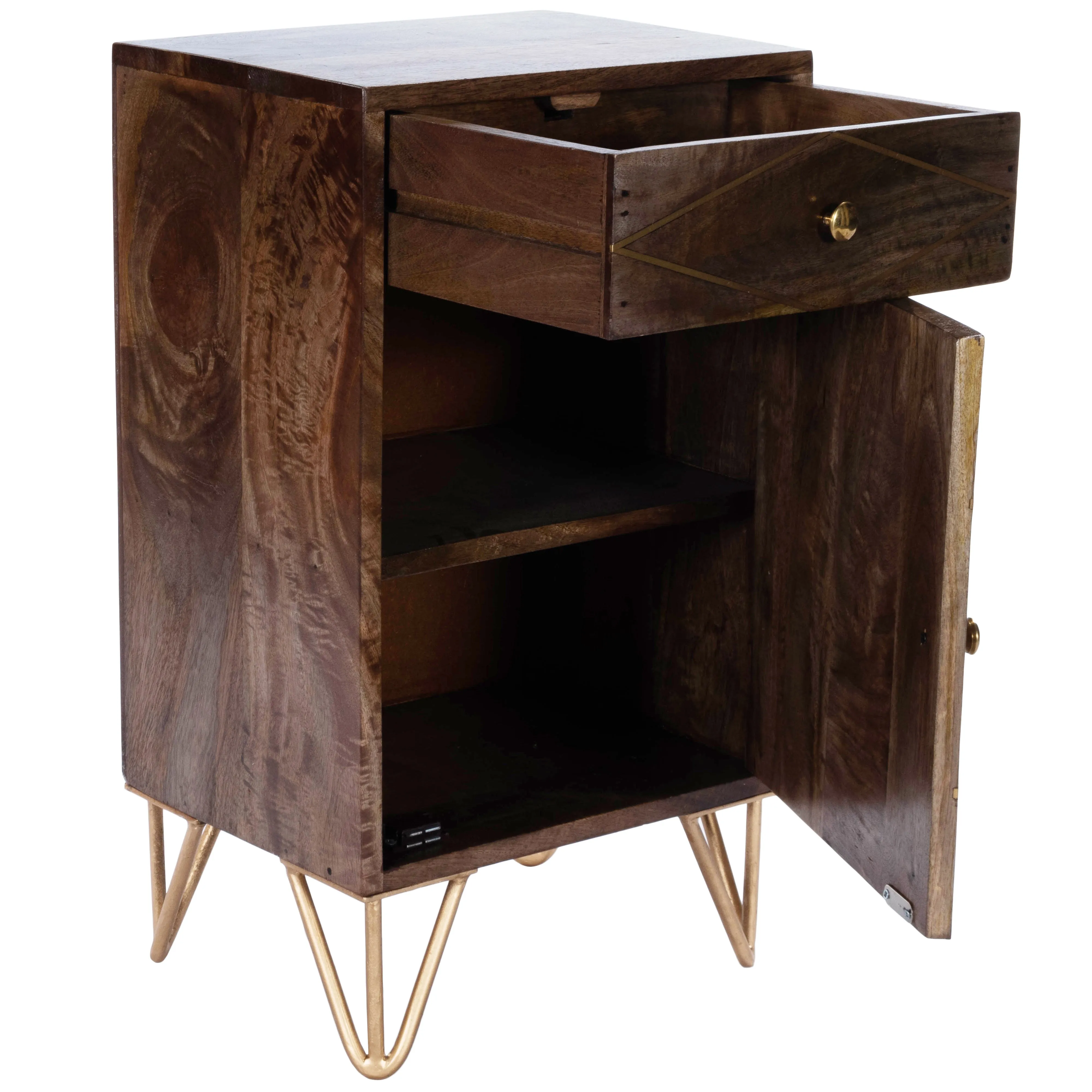 Alda Wood & Brass Metal Inlay Cabinet in Medium Brown  5481140