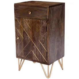 Alda Wood & Brass Metal Inlay Cabinet in Medium Brown  5481140