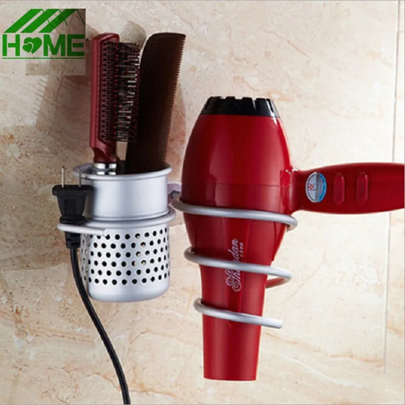 Aluminium Wall Mount Hair Dryer Holder Stand and Organizer Salon Bathroom Mounted Spiral Drier Comb Rack Storage Suction