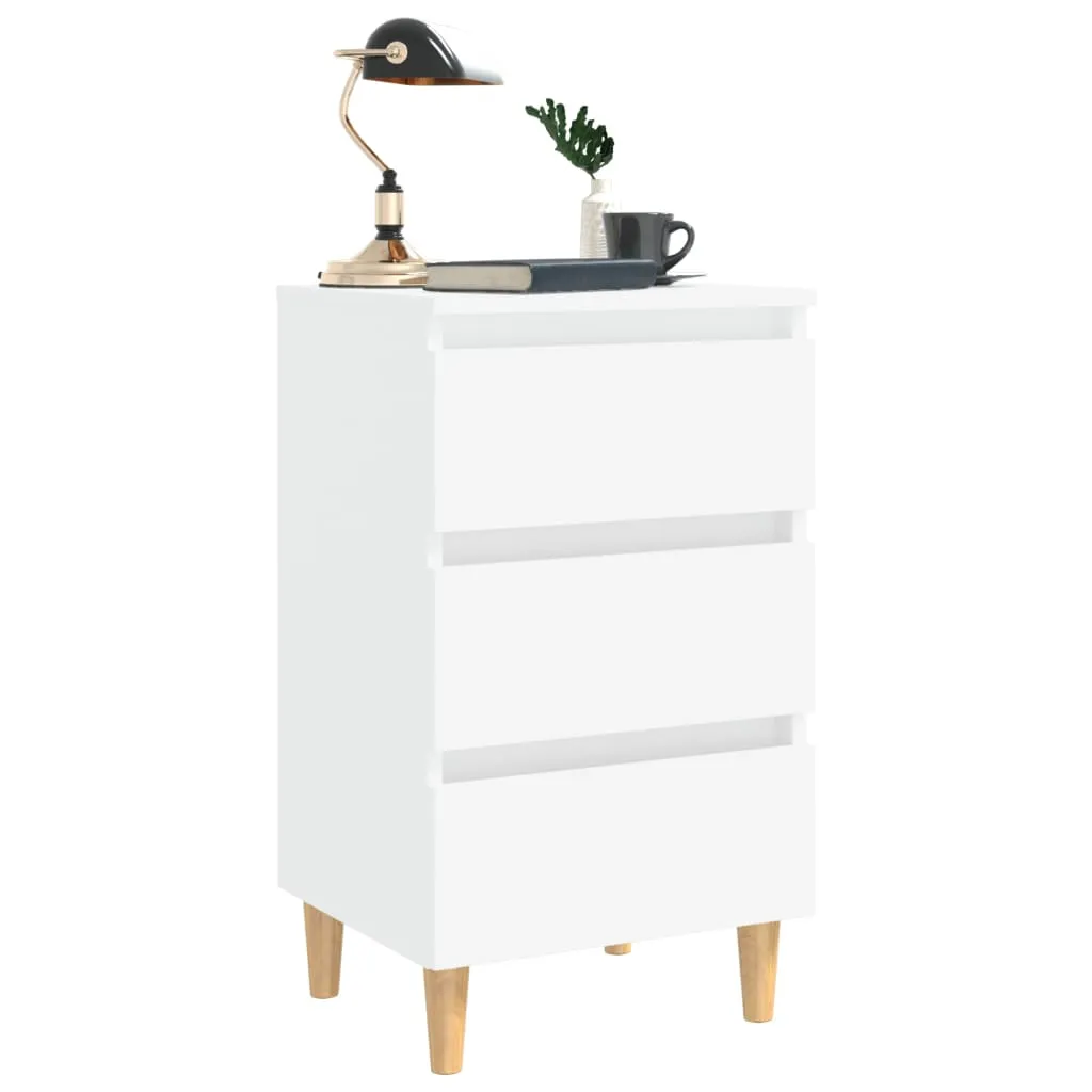 Bed Cabinets with Solid Wood Legs 2 pcs White 40x35x69 cm