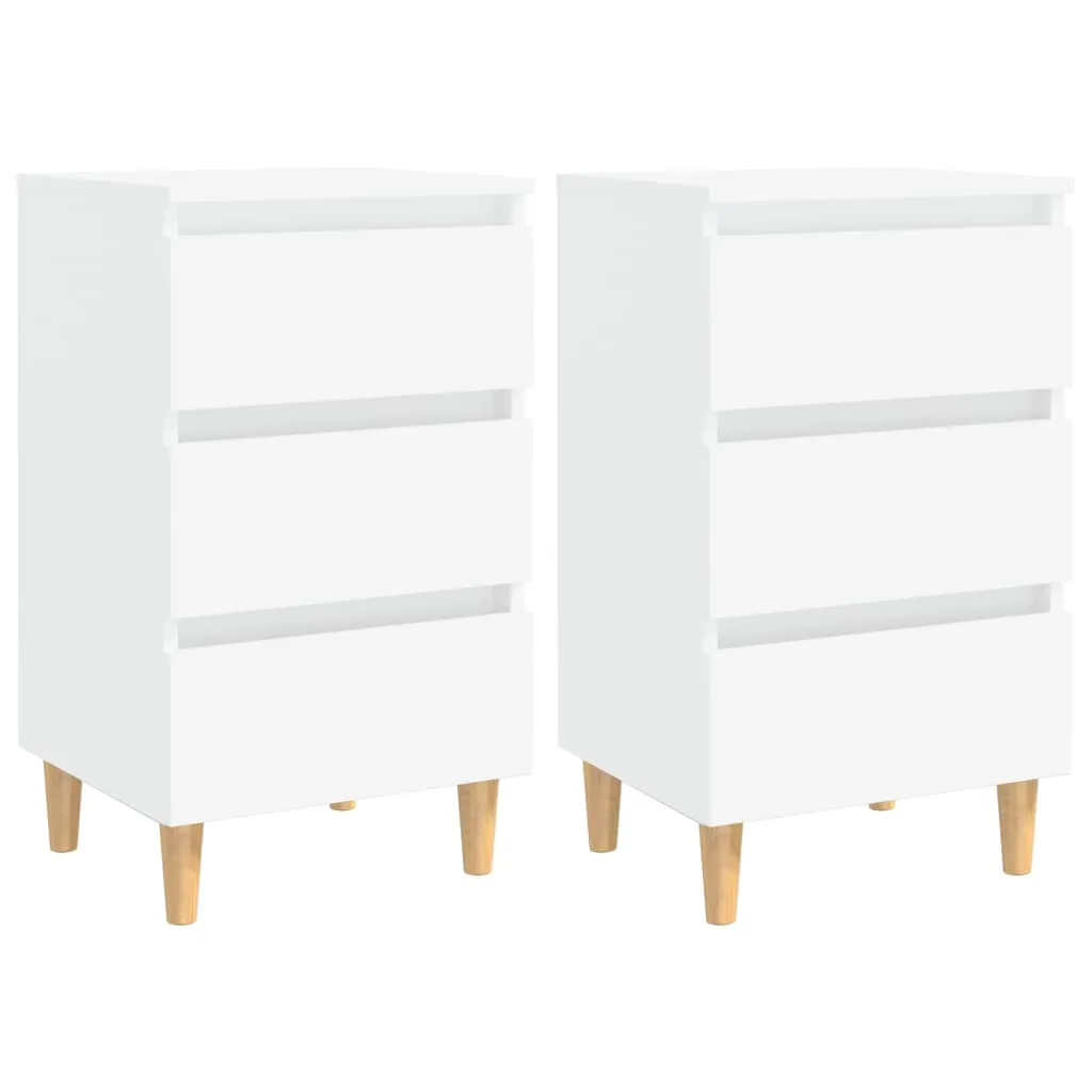 Bed Cabinets with Solid Wood Legs 2 pcs White 40x35x69 cm