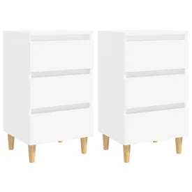 Bed Cabinets with Solid Wood Legs 2 pcs White 40x35x69 cm