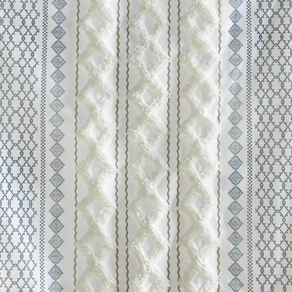 Beige Imani Cotton Printed Curtain Panel with Chenille Stripe and Lining