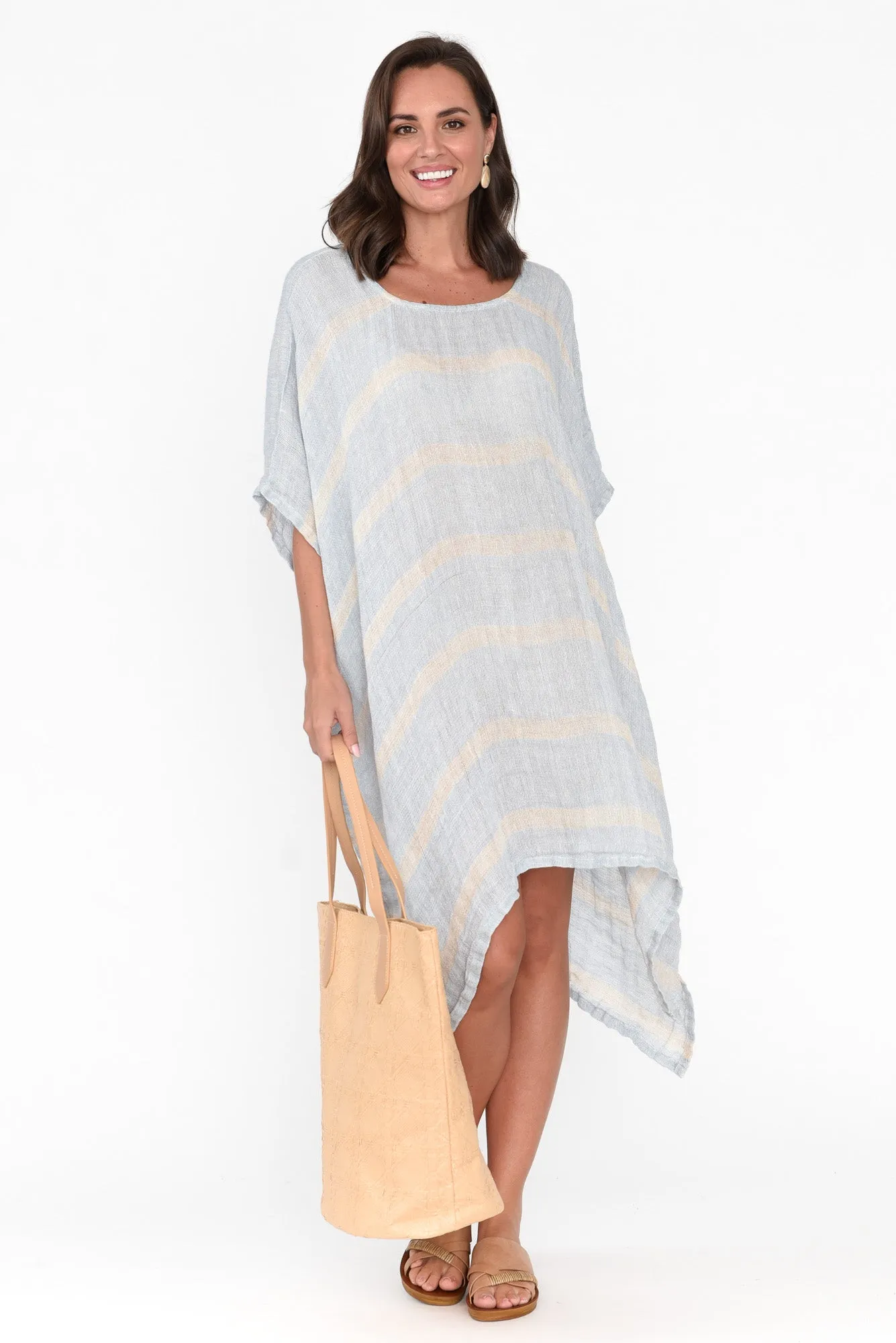 Belize Blue Stripe Linen Kaftan