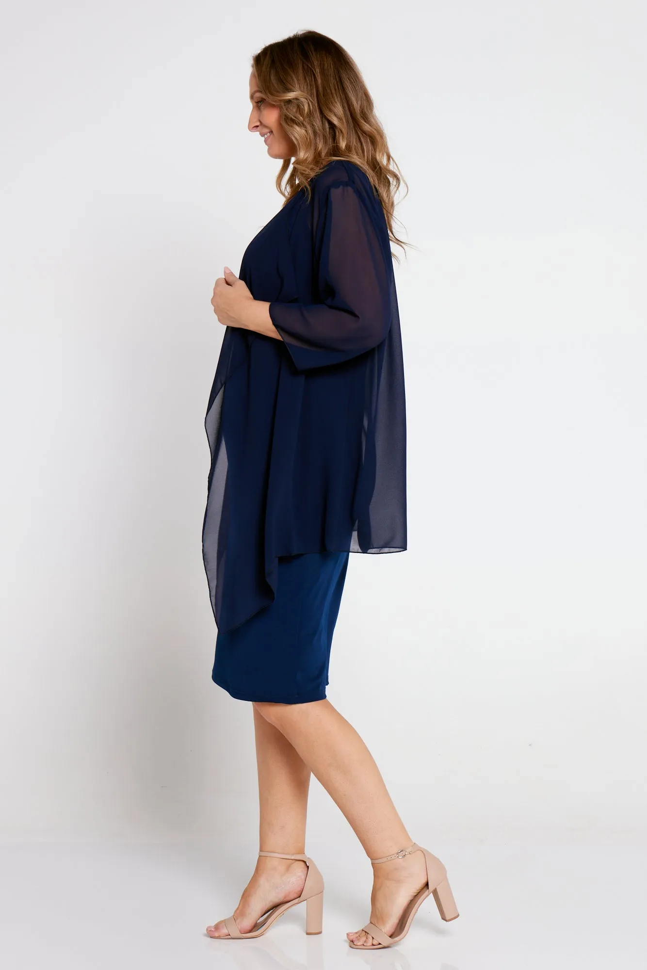 Bianca Chiffon Waterfall Jacket - Navy