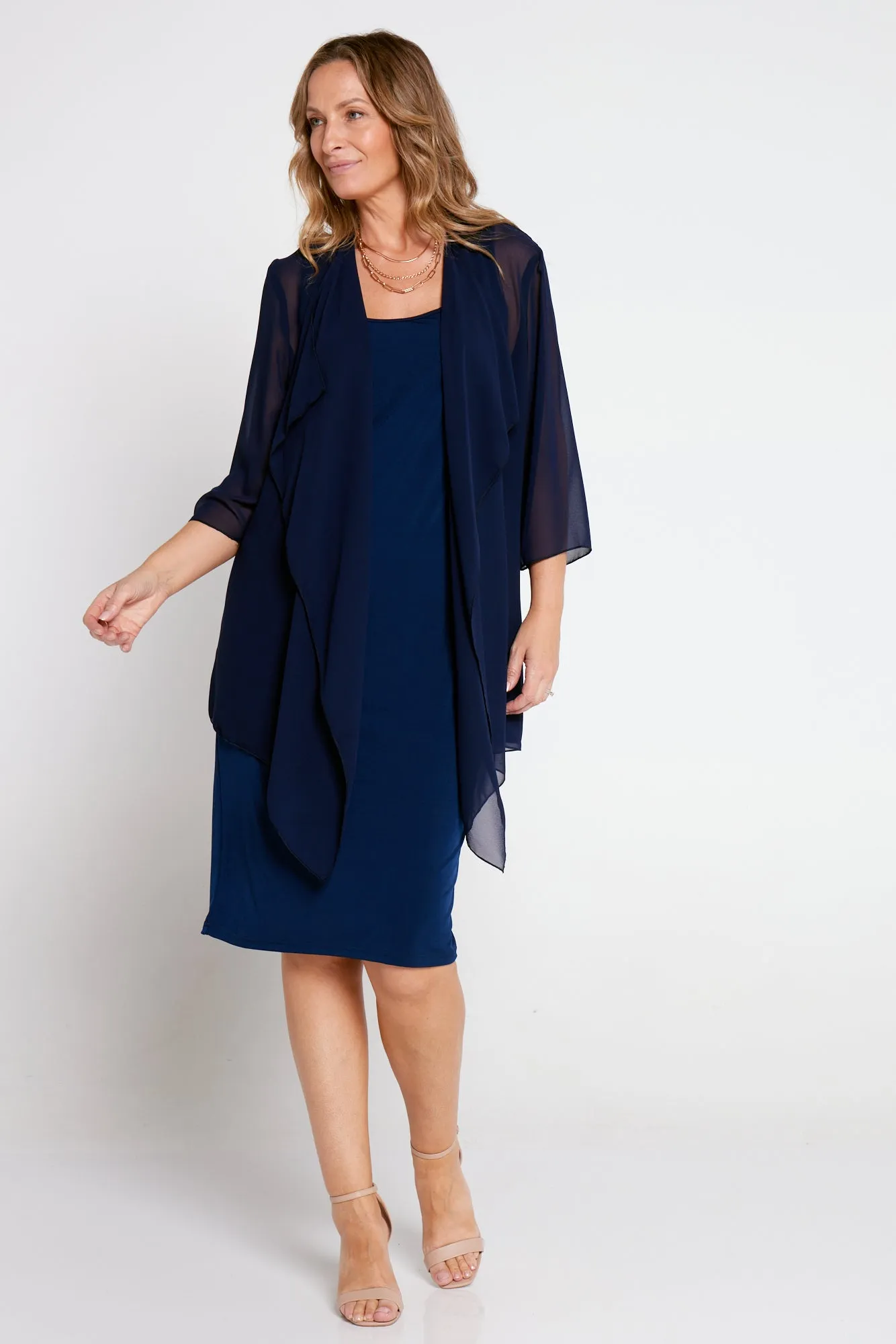 Bianca Chiffon Waterfall Jacket - Navy