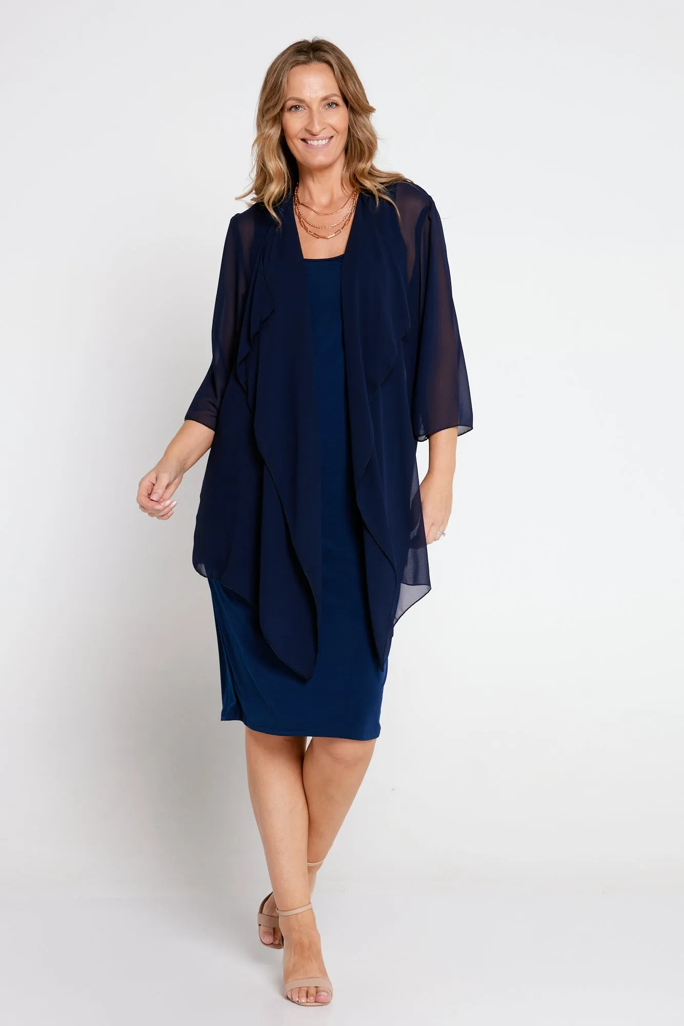 Bianca Chiffon Waterfall Jacket - Navy