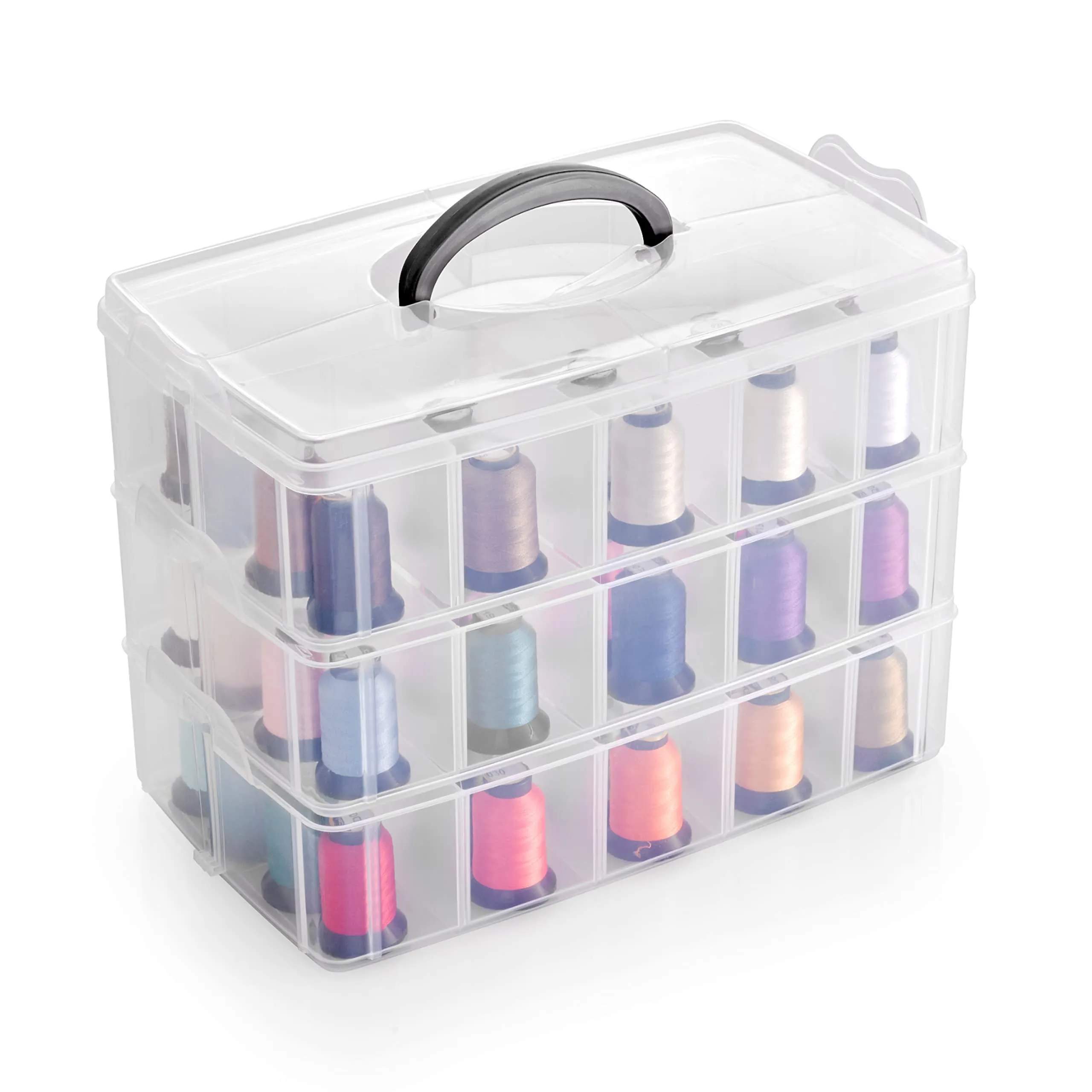 Bins & Things Stackable Storage Container With 30 Adjustable Compartments, Clear, XLarge