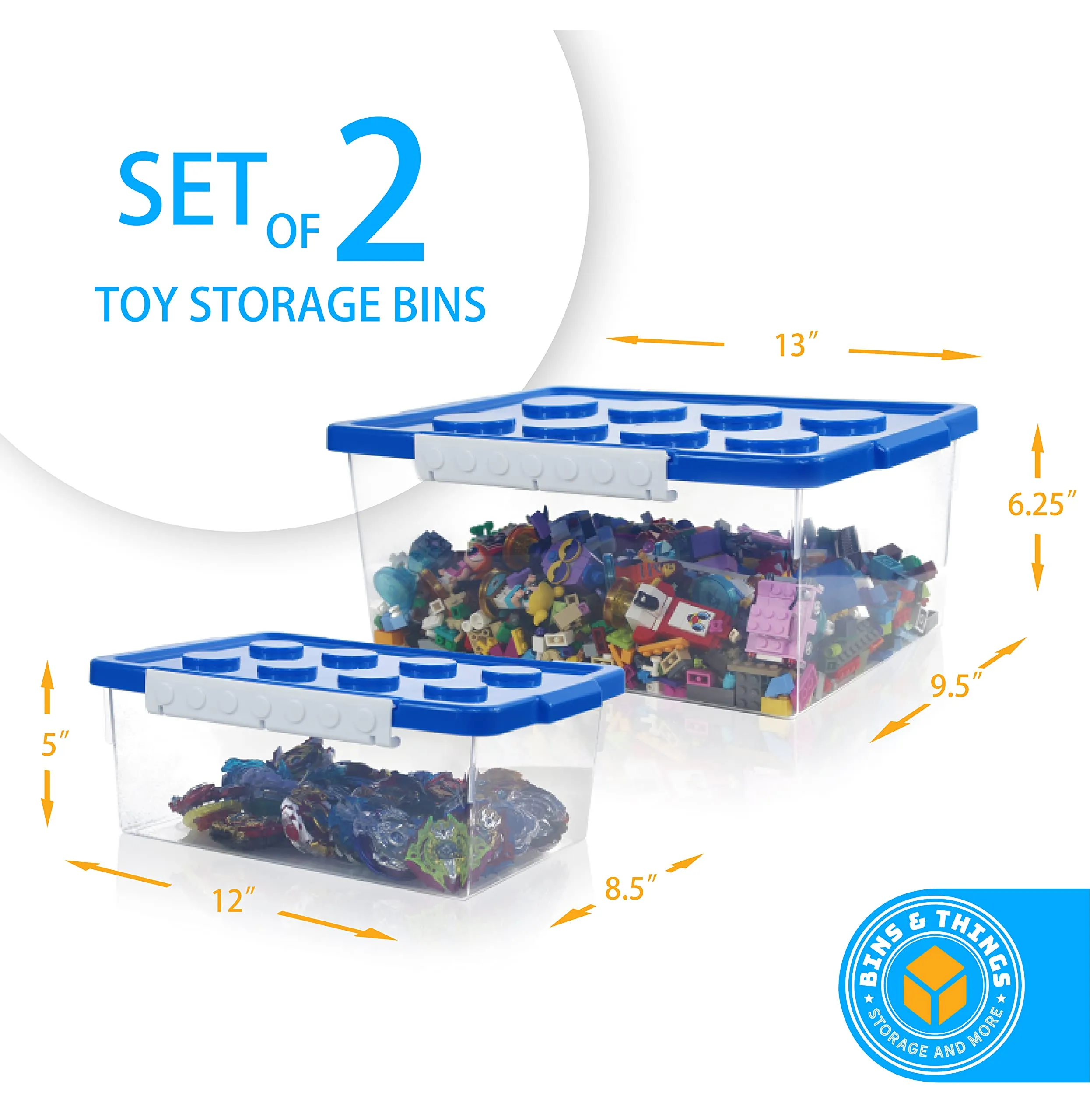 Bins & Things Toy Organizer Set Of 2 Large And Small Brick Shaped Storage Containers