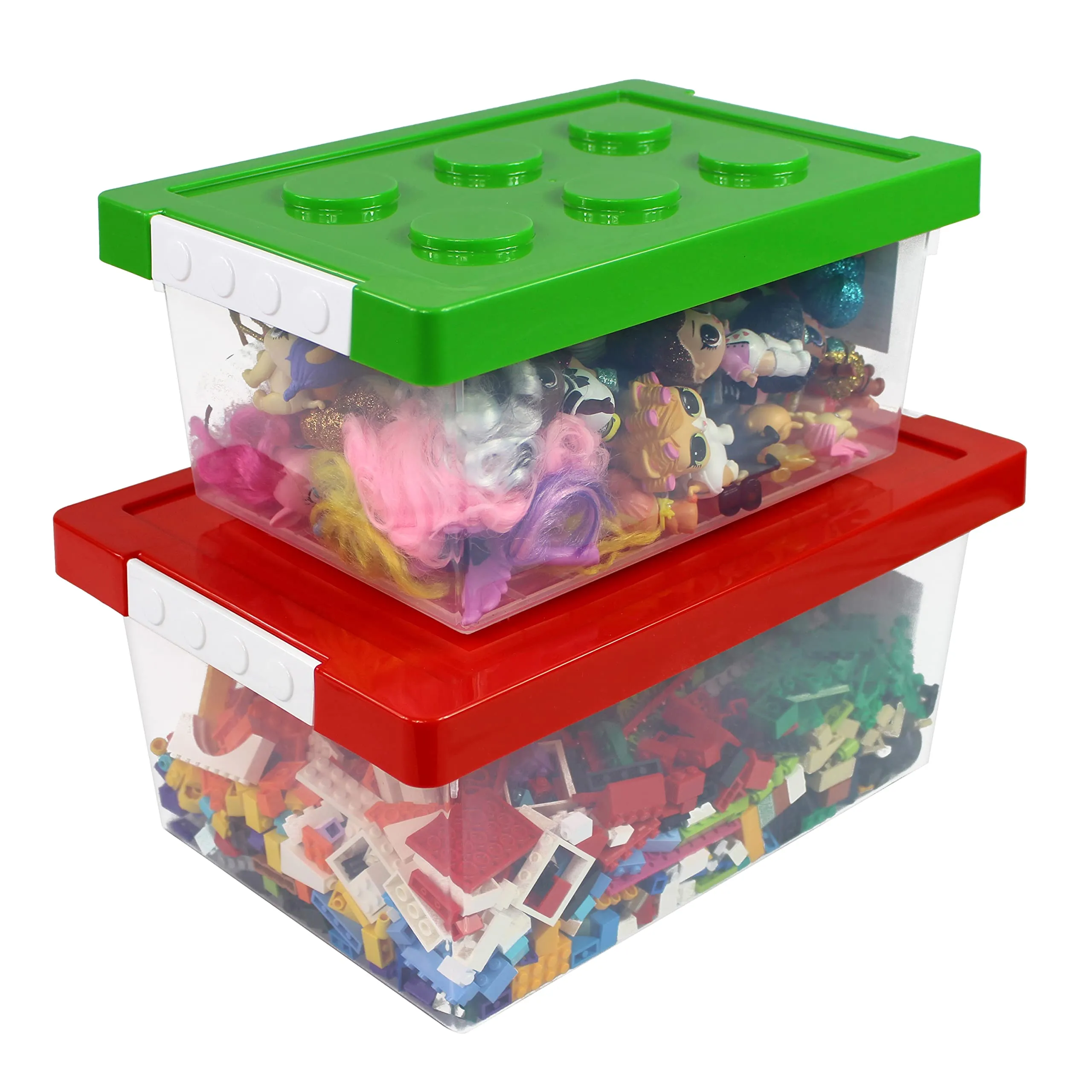 Bins & Things Toy Organizer Set Of 2 Large And Small Brick Shaped Storage Containers