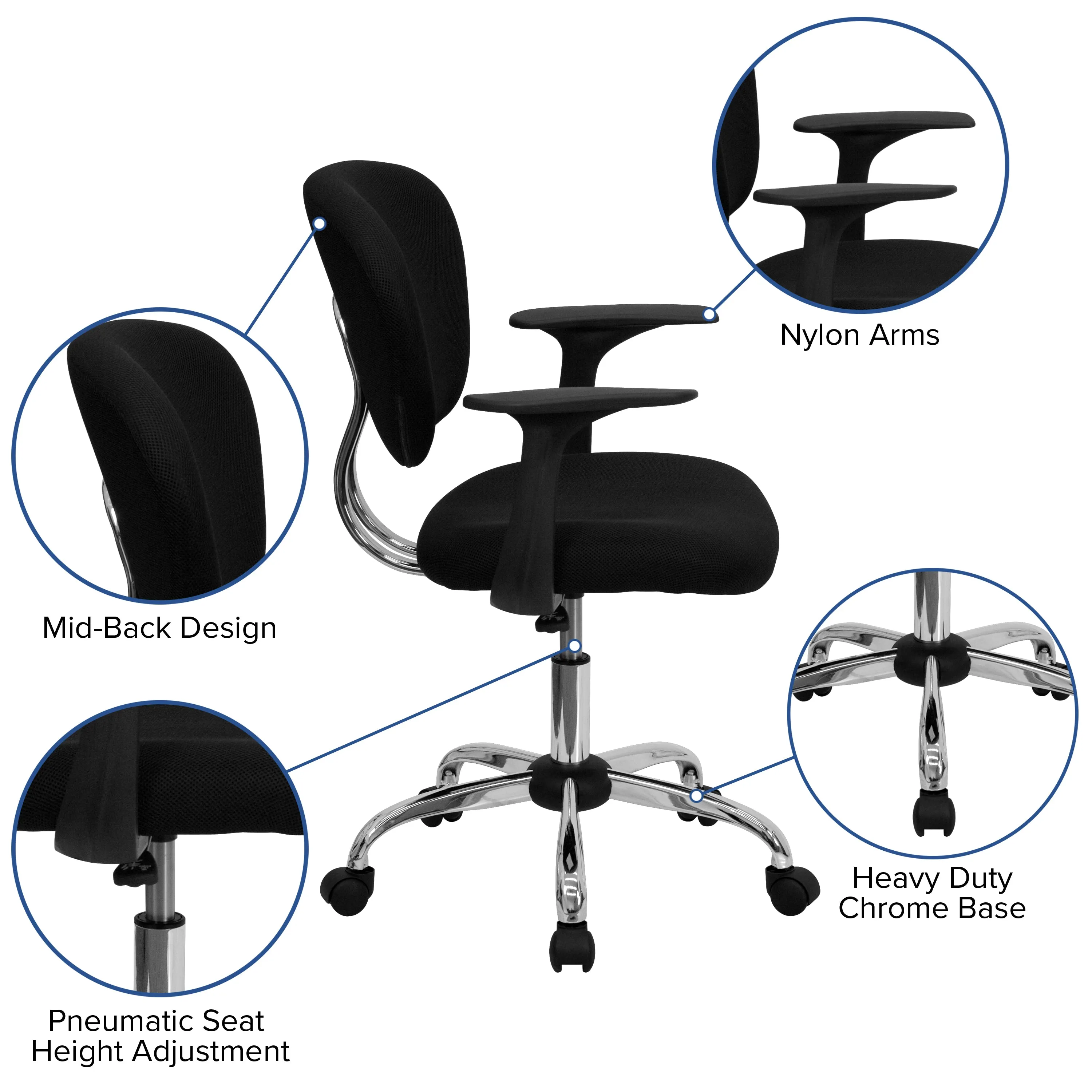 Black Mid-Back Task Chair H-2376-F-BK-ARMS-GG