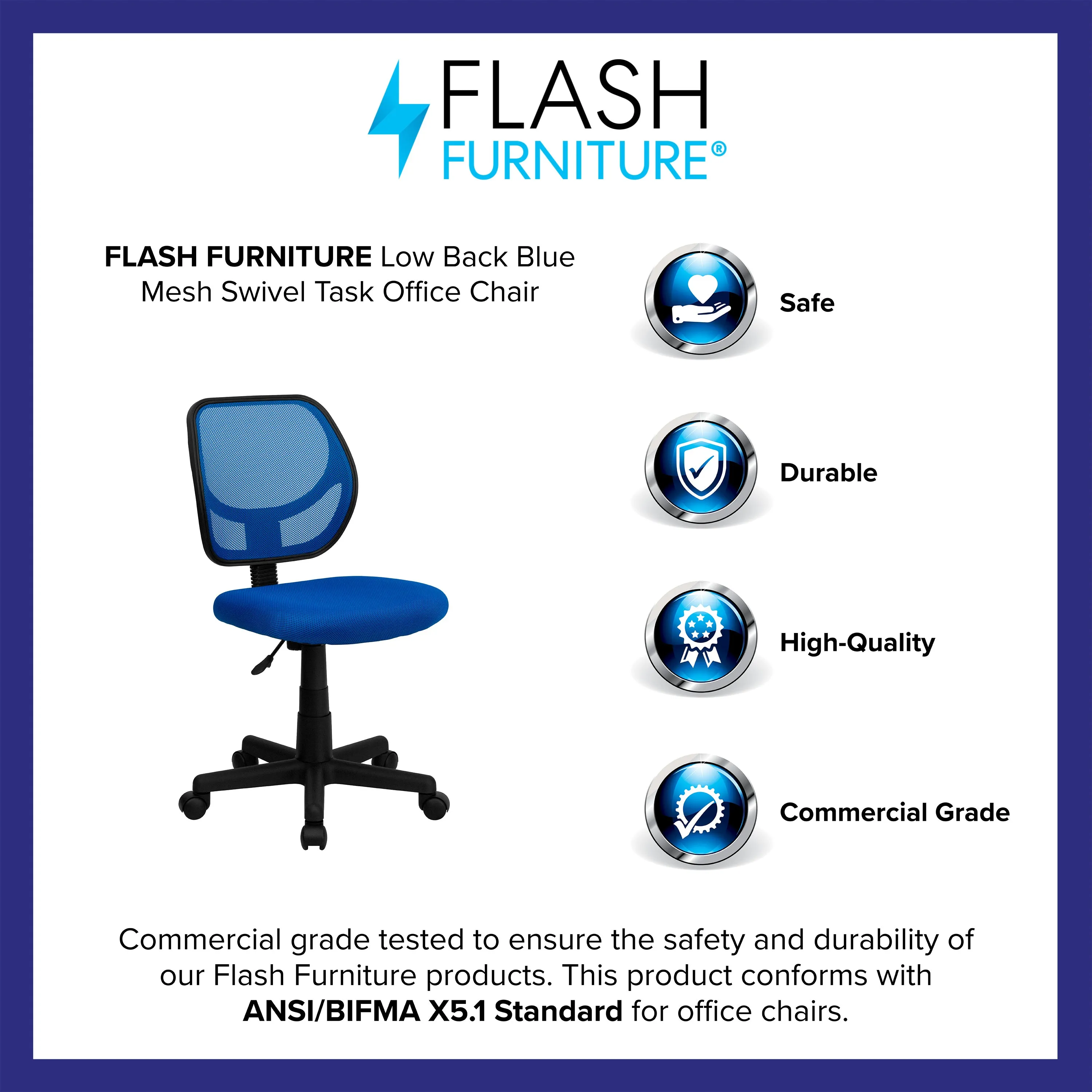 Blue Low Back Task Chair WA-3074-BL-GG