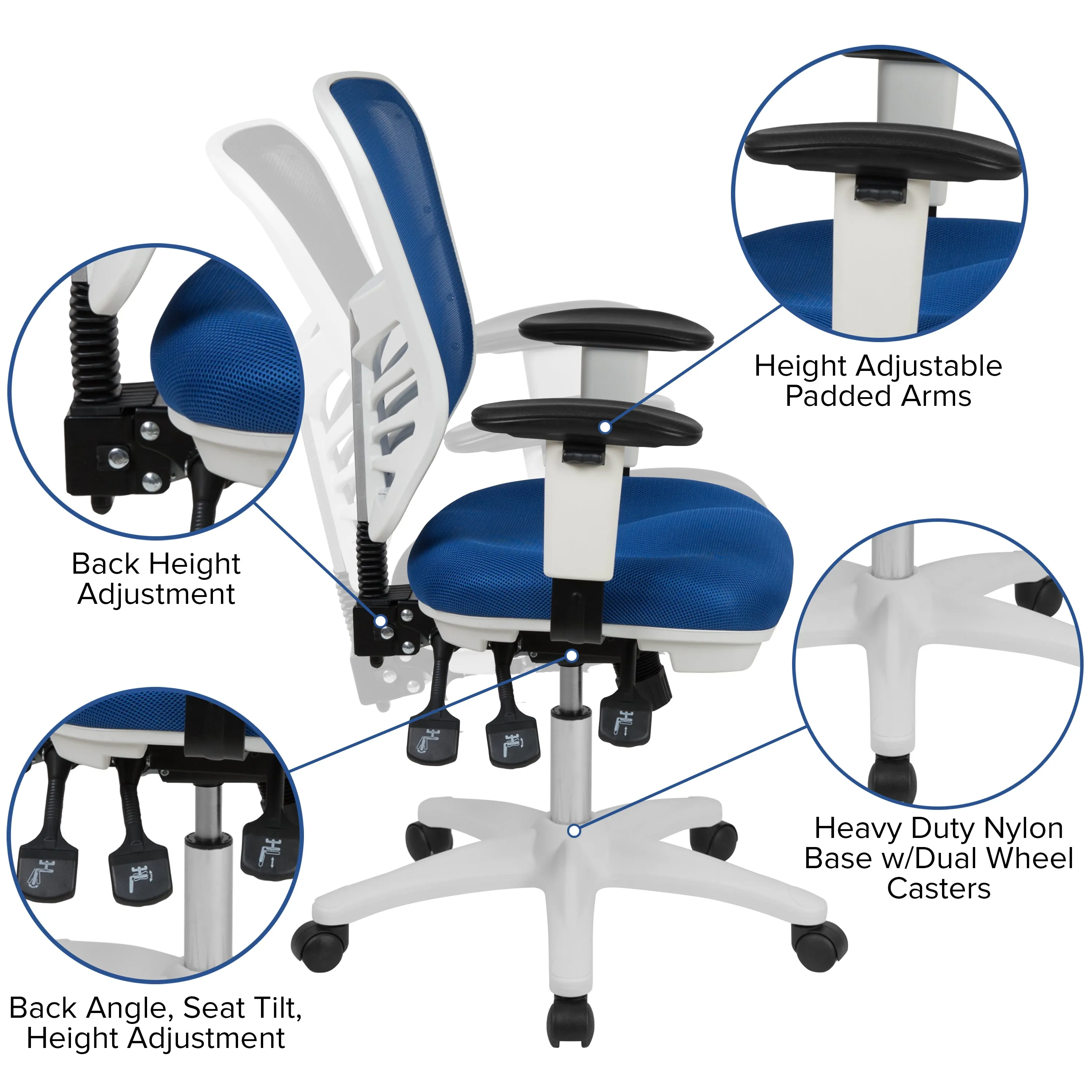 Blue/White Mesh Office Chair HL-0001-WH-BLUE-GG