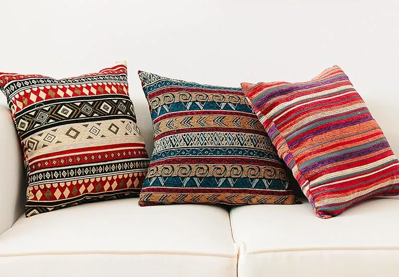 Bohemian Decorative Sofa Pillows, Geometric Pattern Chenille Throw Pillow for Couch, Decorative Throw Pillows