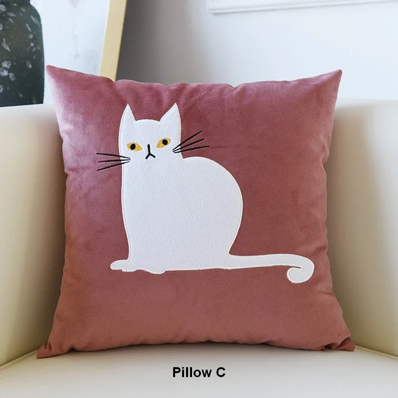 Cat Decorative Throw Pillows for Couch, Modern Sofa Decorative Pillows, Lovely Cat Pillow Covers for Kid's Room, Modern Decorative Throw Pillows