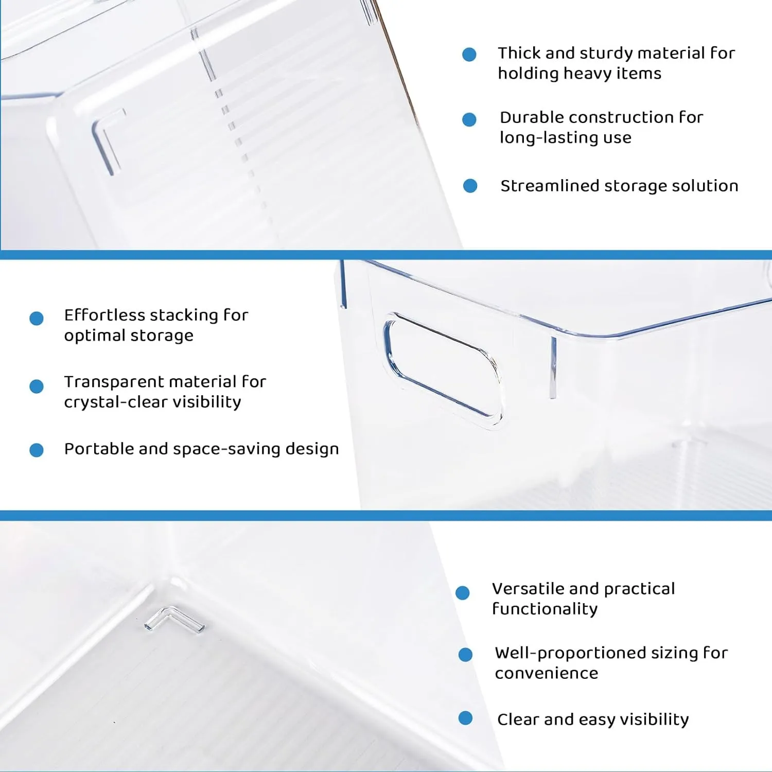 Clear, Stackable 8 Pack Storage Bins with Handle - GOMINIMO