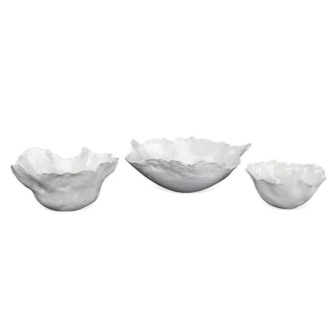 Coastal Style White Ceramic Fleur Ceramic Bowls (set of 3)