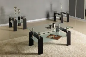 Coffee Table Set with Frosted Glass and Espresso Legs