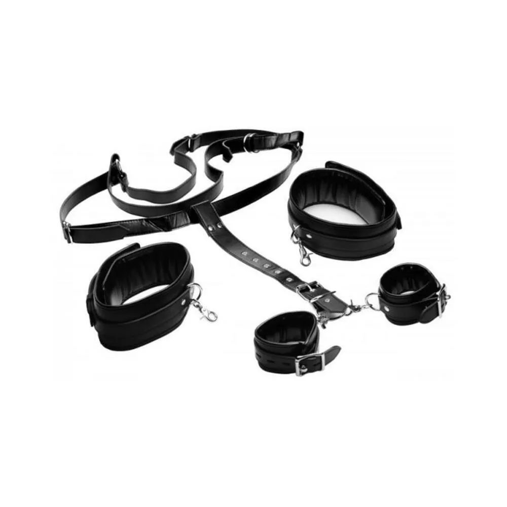 Deluxe Thigh Sling With Wrist Cuffs Black Leather