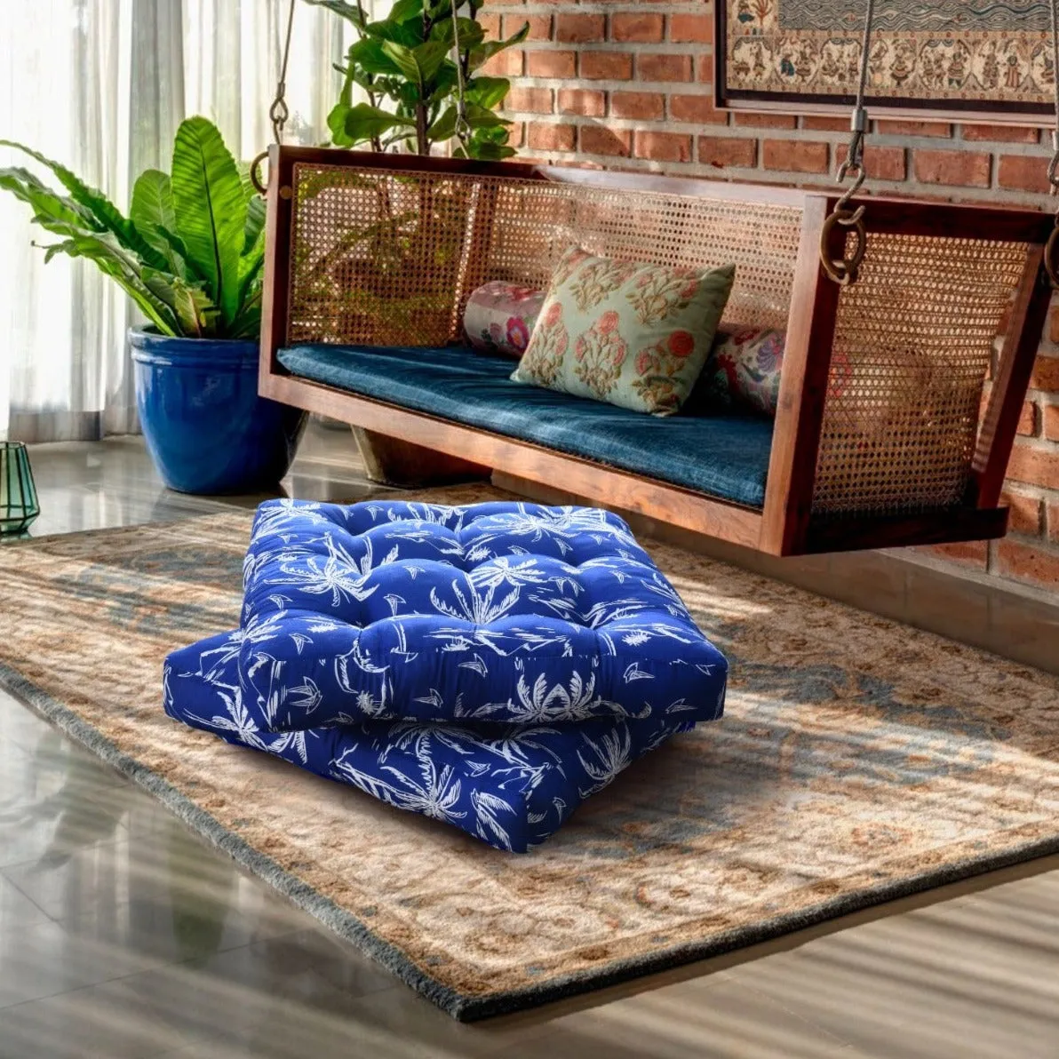 Digital Printed Square Floor Cushions- Palm Tree