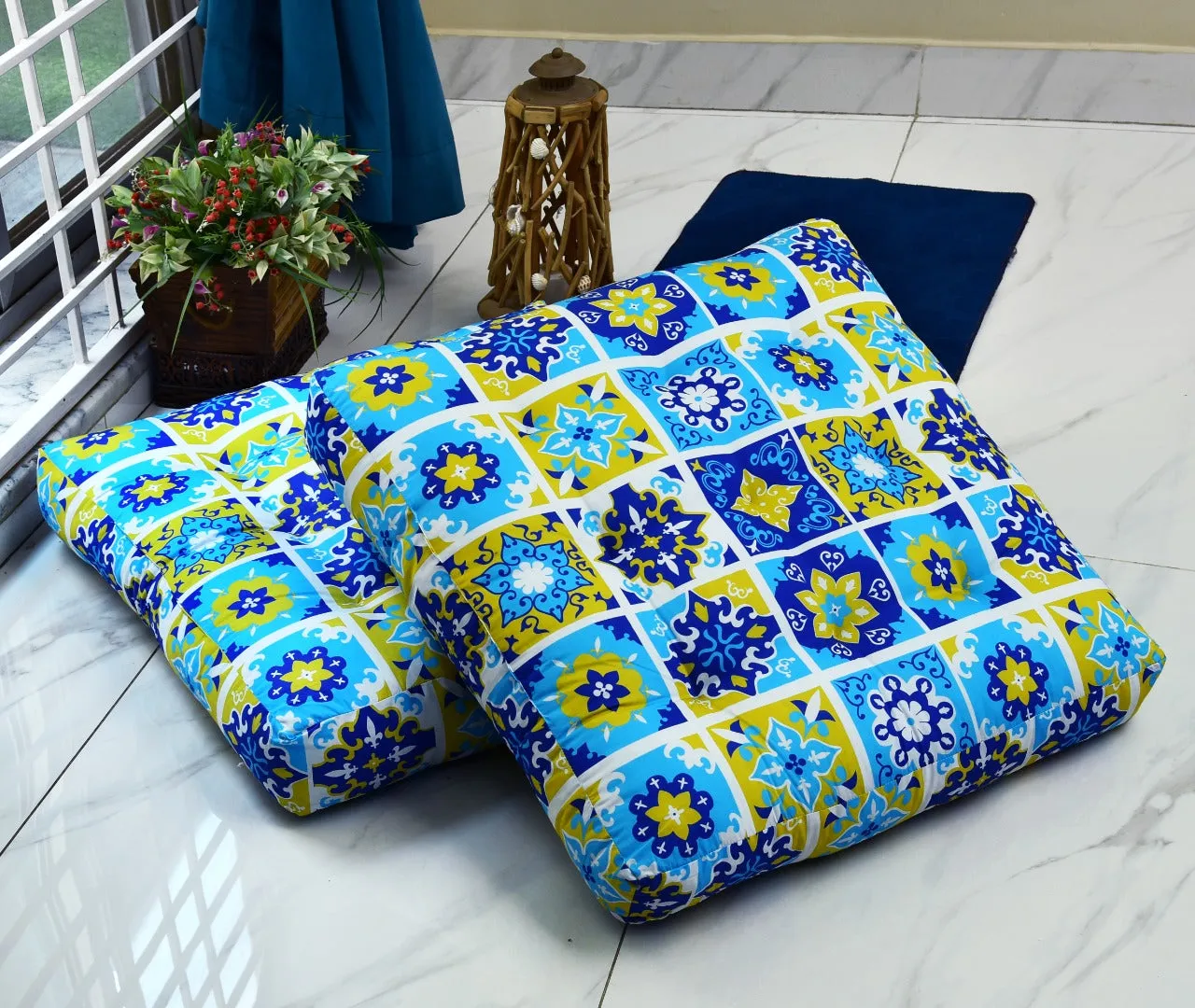 Digital Printed Square Floor Cushions-Patch Art