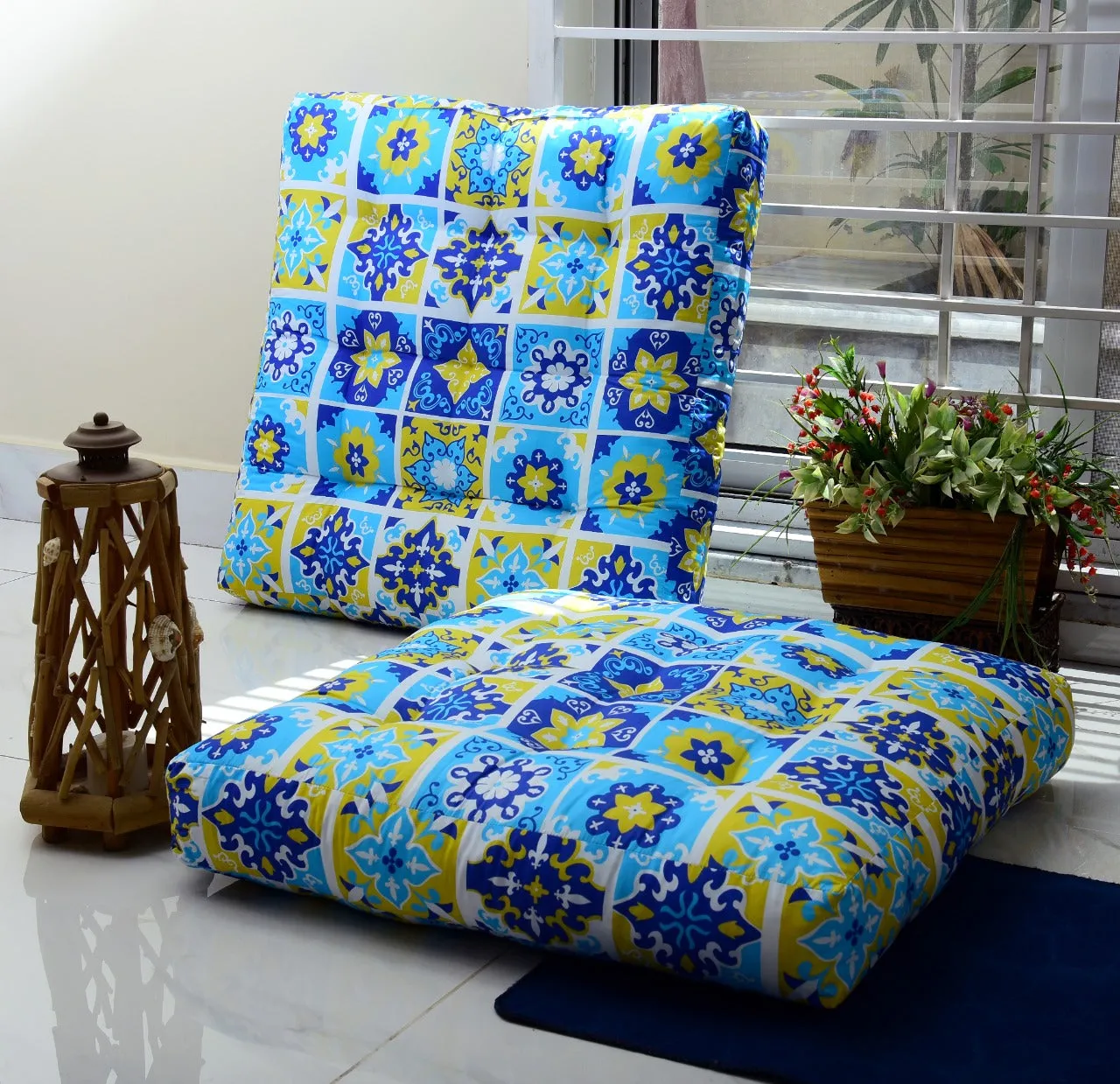 Digital Printed Square Floor Cushions-Patch Art